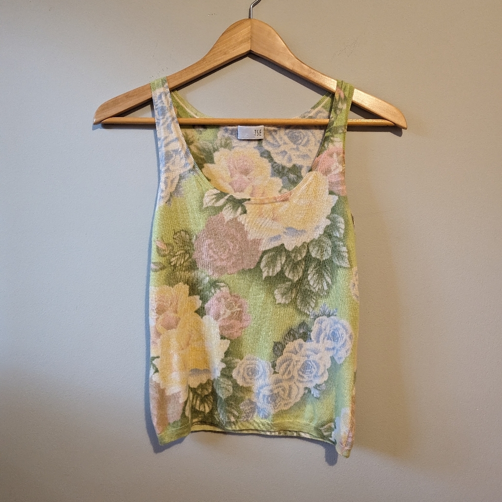 TSE Floral Cashmere Tank Top | Size Small